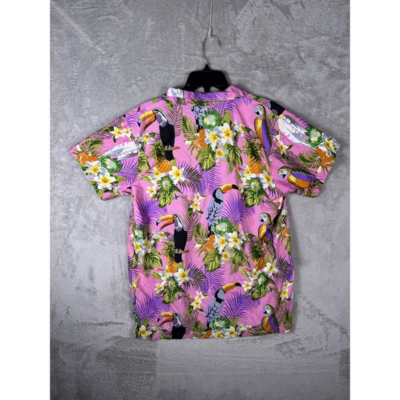 King Kameha Hawaiian Shirt Mens Large Pink Toucan Tropical Button Up Casual - Picture 3 of 10